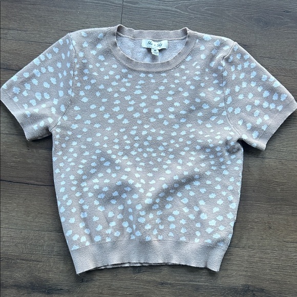 She + Sky Sweaters - She + Sky Gray and Blue Polka Dot Sweater ! Medium